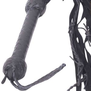 Leather Flogger Whip with Braided Handle and Long Falls - Product Image 1