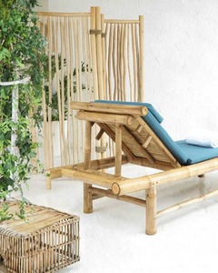 Chaise longue pliante en bambou naturel avec coussin, pour hôtel, villa, design européen moderne, lit d'extérieur - Product Image 4