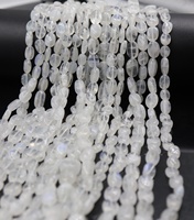 Perles ovales lisses en pierre de lune blanche naturelle, effet arc-en-ciel de feu, 6x8mm, longueur 13 pouces, brins en vrac, prix de gros, taille du trou