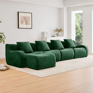 Divano a L Senza Struttura a 4 Posti, Antiscivolo, Senza Montaggio, Braccioli Curvi, Tessuto Teddy ad Alta Densità 32D, Arredamento per Soggiorno - Product Image 1