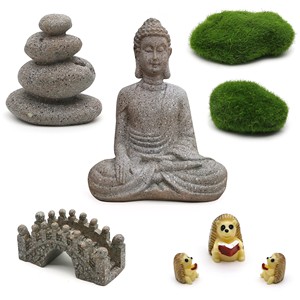 Ensemble miniature de jardin zen en teck artisanal avec design de sable raclé - Vente en gros - Product Image 4