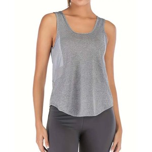Women's Gray Scoop Neck Breathable Knitted Tank <b>Top</b> Sporty Style Solid Color 100% Polyester Regular Length - Product Image 3
