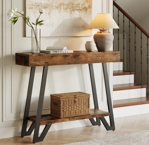 Mesa Consola de Madera Rústica Moderna con Base de Metal y Estante de Almacenamiento para Entrada o Sala de Estar - Product Image 3