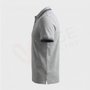 Polo à manches courtes gris pour homme, 100% coton jersey, décontracté, respirant, coupe classique, design tricoté uni - Product Image 3