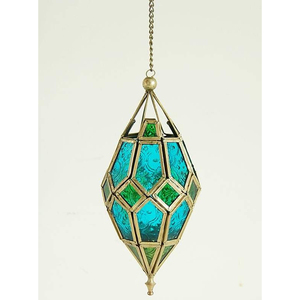 Handmade <b>Brass</b> <b>Lantern</b> With Blue Mosaic Glass Panels Intricate Cutout Design Home Decoration Candle Holder - Product Image 6