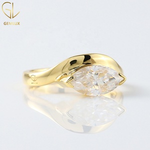 Anillo de compromiso de moissanita con corte marquesa de 1.60 CT, de este a oeste, solitario curvo para mujer - Product Image 2