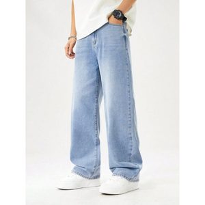 Jean en denim coupe droite style rétro vintage bleu glace effet moustaches 100% coton écologique respirant léger streetwear taille 28 42 - Product Image 6