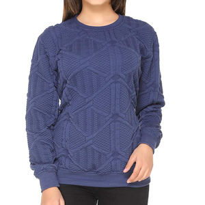 Women's Blue Geometric Knit Pullover Crew Neck Sweater Full Sleeve Anti-Pilling Regular Fit Autumn Wear - Product Image 3