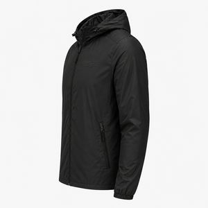 <b>Men's</b> Hooded <b>Windbreaker</b> Jacket Solid <b>Black</b> Polyester Zipper Closure Casual Outdoor Wear Autumn Season <b>Windbreaker</b> Jacket - Product Image 2