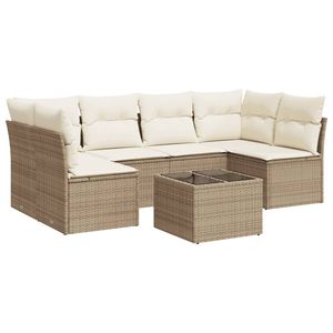Set Divano da Giardino in Rattan PE Beige con Acciaio Verniciato a Polvere e Vetro Temperato, Arredamento da Esterno Resistente - Product Image 2