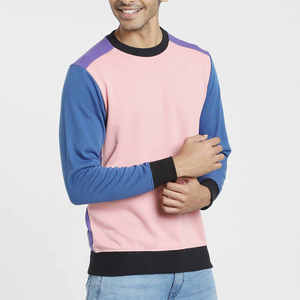 เสื้อสเวตเชิ้ตแขนยาวคอวีสีชมพู-น้ำเงินตัดกันสำหรับผู้ชาย ขายส่ง พร้อมปักโลโก้ตามสั่ง - Product Image 4