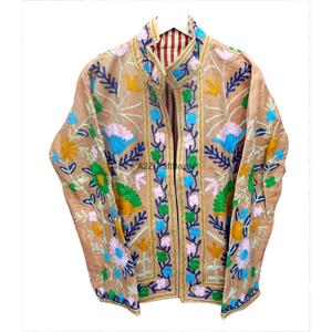 Indian Hand Embroidered Eco-Friendly Quick Dry Breathable Corduroy Suzani <b>Jacket</b> Boho <b>Hippie</b> Women with Cotton Stripe Liner - Product Image 4
