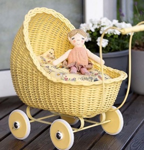 Chariot de rangement en osier pour enfants avec roulettes, organisateur de jouets, panier en fibres végétales écologiques, type rectangulaire sur pied - Product Image 3