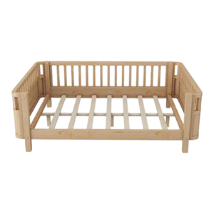 Cadre de lit pour enfant en teck minimaliste, profil bas, avec barrières de sécurité latérales, sans matelas - Product Image 1