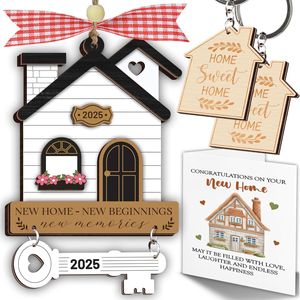 Nuovo Set Regalo Portachiavi Ornamento Casa 2025 con Biglietto di Auguri e Regalo per la Prima Casa per Donne/Coppie per l'Inaugurazione della Casa - Product Image 1
