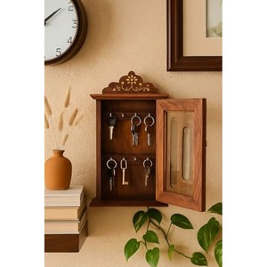 <b>Walnut</b> Pine Vintage Key <b>Cabinet</b> Wall Mount Wooden Storage Holder Wholesale - Product Image 6