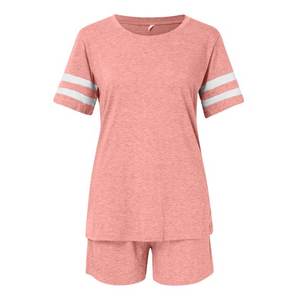 Conjunto Deportivo Casual de 2 Piezas para Mujer, Camiseta Blanca de Manga Corta a Rayas y Pantalones Cortos de Playa con Cordón y Bolsillos - Product Image 3