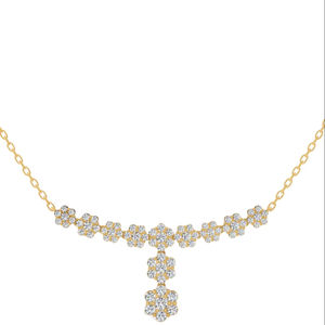 สร้อยคอเพชรทรงกลมแบบคลัสเตอร์สุดหรู ผลิตจากเพชรเลี้ยงในห้องปฏิบัติการ ตัวเรือนทองคำขาว 14K หรือทองคำเหลืองหรือทองคำชมพู เครื่องประดับที่เปล่งประกายเหนือกาลเวลา - Product Image 1