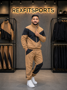 REXFIT <b>SPORTS</b> 2026 Custom Men Beige Nylon Tracksuit <b>Jacket</b> Shorts Set Lightweight Full Zip Two Piece Sportswear Streetwear - Product Image 2