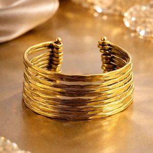 Boho Fashion Hammered Brass Cuff Retro Chunky Stack Wedding Party Festive Vintage Adjustable Stylish Statement Jewelry <b>Bracelet</b> - Product Image 5