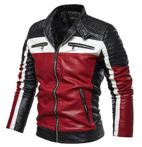 Vestes en cuir pour hommes, style motard, à rayures, rouge, tendance, vente en gros, meilleure qualité - Product Image 1
