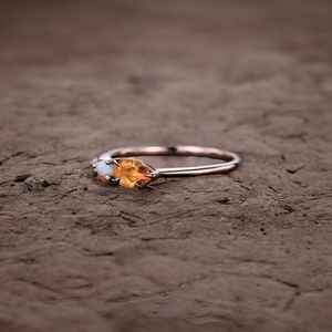 Vintage Yellow Citrine <b>Opal</b> Engagement Ring Art Deco Moissanite Pear Cut 3 Stone Unique Bridal Promise Ring - Product Image 2