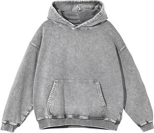 Sweat-shirts d'hiver rétro délavés à l'acide pour hommes et femmes, broderie personnalisée, écologiques, séchage rapide, polaire polyester/coton, coupe oversize décontractée - Product Image 3