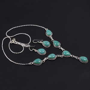 Wholesale 925 Sterling <b>Silver</b> Natural Green Amazonite Gemstone Teardrop Multi-Stone <b>Necklace</b> <b>and</b> Matching <b>Earrings</b> Jewelry <b>Set</b> - Product Image 2