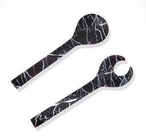 Juego de Cubiertos de Resina Clásica con Diseño de Mármol Negro, Cuchara y Tenedor Largos, Cuchara para Postre, Tenedor Híbrido, Vajilla para Fiestas y Picnics - Product Image 1