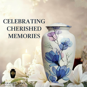 Urne funéraire en aluminium pour adulte - Motif floral bleu peint à la main - Capacité de 220 pouces cubes - Urne commémorative écologique durable et sécurisée - Product Image 3