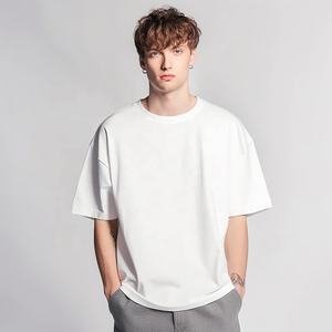 Camiseta gráfica recortada de peso pesado de alta calidad para hombre, camiseta informal de gran tamaño de 100% algodón personalizable en blanco - Product Image 3