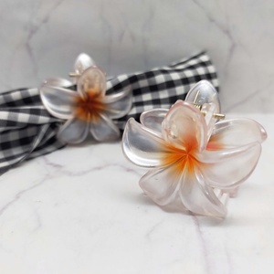 Pinces à cheveux en plastique - Accessoires capillaires floraux hawaïens, pétales translucides givrés, pour une ambiance tropicale parfaite pour les filles et les femmes - Product Image 5
