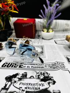 Lunettes de soleil semi-cerclées à verres bleus, monture en argent sterling 925, diamants Moissanite VVS, légères, pour l'extérieur, design de créateur - Product Image 2