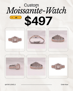 Montre à quartz personnalisée entièrement sertie de moissanite, style bracelet glacé, plaqué or sur argent, pour cadeau de fête par AFAR JEWELS - Product Image 1