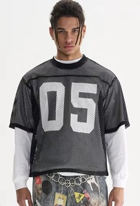 Camiseta Deportiva de Malla Corta Oversize para Hombre, Negra, con Número 05 Estampado en la Parte Delantera, Estilo Deportivo, Manga Corta, Transpirable, Cuello Redondo - Product Image 4