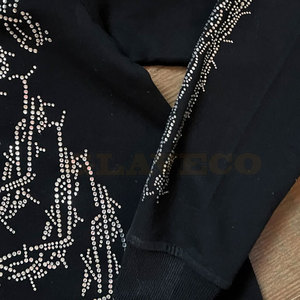 Vente directe d'usine, sweat-shirts en coton mélangé avec strass, sweat-shirts avec strass en marque privée - Product Image 4
