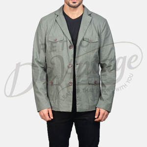 Veste safari en coton vert sauge pour homme, légère, premium, 4 poches, blazer décontracté, veste utilitaire boutonnée pour l'été - Product Image 6