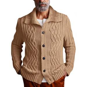 2025 hommes Cardigan pull bouton à manches longues coupe ajustée câble tricot hiver pulls décontractés motif Animal décoration ODM - Product Image 3