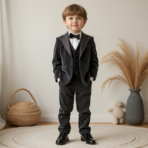 Boys Charcoal Grey 3 Piece Tuxedo Suit | Formal Blazer, Vest & Trousers | <b>Kids</b> Wedding Suit | <b>Ring</b> Bearer Outfit | Party Wear - Product Image 1