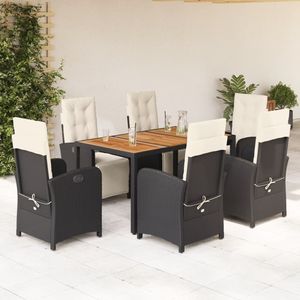 Set da Pranzo da Giardino Nero e Crema per 6 Persone, Mobili da Esterno in Rattan Resistenti alle Intemperie, Design Contemporaneo con Piano in Teak - Product Image 3