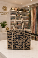 Tas Tote Kanvas Cetak Beludru Buatan Tangan India Vintage Le Souvenirs, Tas Selempang Wanita Bohemian Ringan 18 inci untuk Belanja dan Perjalanan
