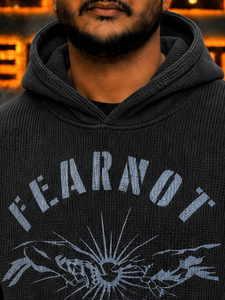 Men's <b>Black</b> Hooded <b>Sweatshirt</b> Oversized Knitted Regular Sleeve Front Logo Casual Autumn Wear - Product Image 3