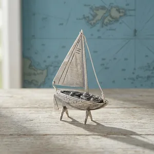 Modèle réduit de bateau à voile en argent |   Modèle de voilier décoratif en métal pour la décoration de la maison, présentoir de bureau, cadeau et objet nautique - Product Image 6