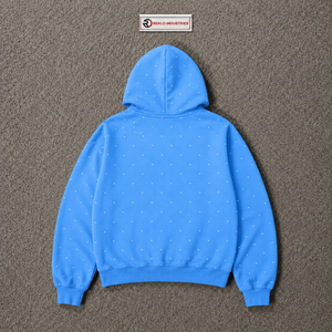 <b>Men's</b> Blue Hooded <b>Sweatshirt</b> With <b>White</b> Printed Portrait Design Regular Fit Casual Style Front Logo Cotton French Terry Material - Product Image 6