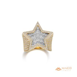 Moissanite <b>Ring</b> <b>Mens</b> Iced Out Star <b>Ring</b> Baguette Halo Statement Jewelry Rose Gold Finish Gift for Him Premium Design - Product Image 1