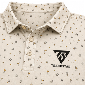 Camisa Polo Trackstar para Hombre, Color Beige, con Estampado de Iconos de Golf, Manga Corta, Cuello con Botones, Estilo Deportivo Informal, Logotipo Personalizado - Product Image 4