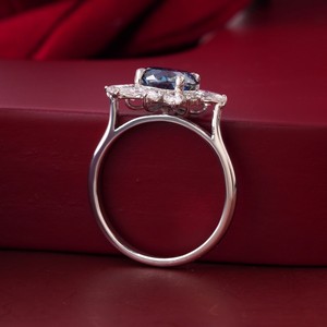 2.00 CT Fancy <b>Blue</b> Portuguese Cut Lab Grown Diamond <b>Ring</b> with Prong Setting in 14K Gold Cocktail Statement - Product Image 3