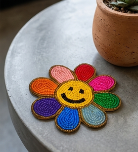 <b>Beaded</b> <b>Coaster</b> Handmade Table Mat Decorative <b>Coaster</b> Set Round Beads Work Tea Coffee <b>Coaster</b> Home Decor Gift for Her - Product Image 1