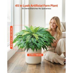 Feto di Boston Artificiale da Interno/Esterno da 45 Pollici, 63 Foglie, Decorazione Verde, Certificato Anti-UV, in Seta LDPE, Finto - Product Image 2