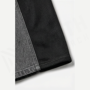 Pantalon cargo en jean taille haute pour homme, coupe ample, délavé gris et noir, style utilitaire patchwork, en coton pour l'automne - Product Image 6